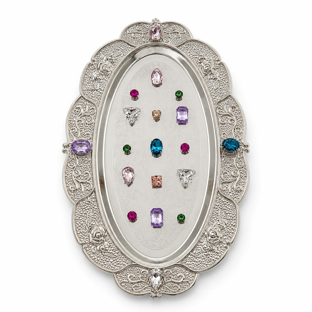 Vintage Crystal Jewelry Tray – Aesthetic Ring & Necklace Organizer