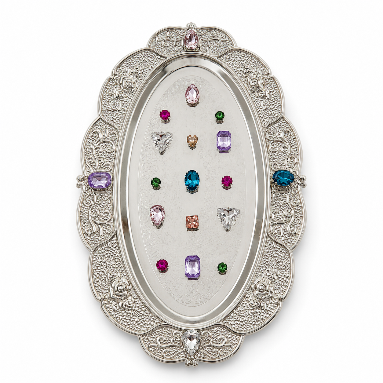 Vintage Crystal Jewelry Tray – Aesthetic Ring & Necklace Organizer