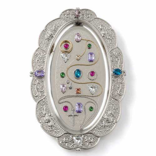 Vintage Crystal Jewelry Tray – Aesthetic Ring & Necklace Organizer