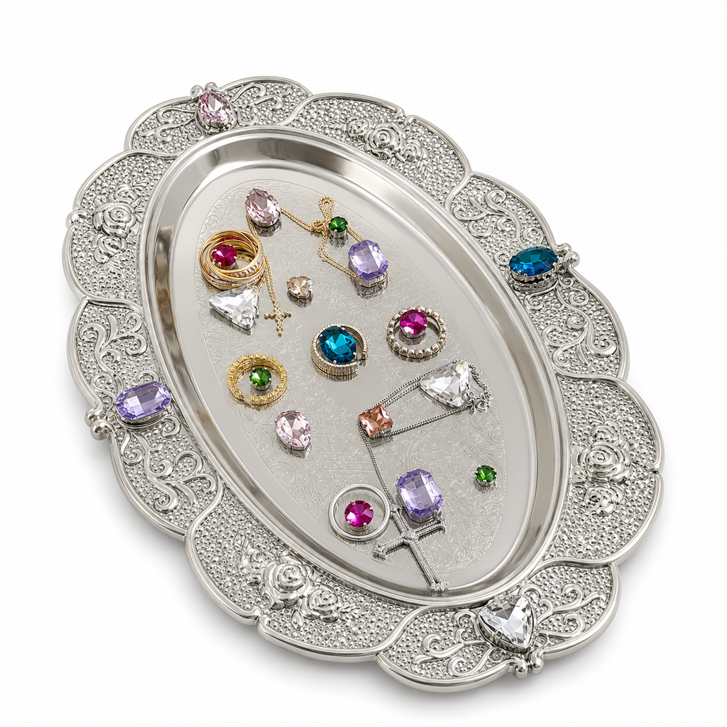Vintage Crystal Jewelry Tray – Aesthetic Ring & Necklace Organizer